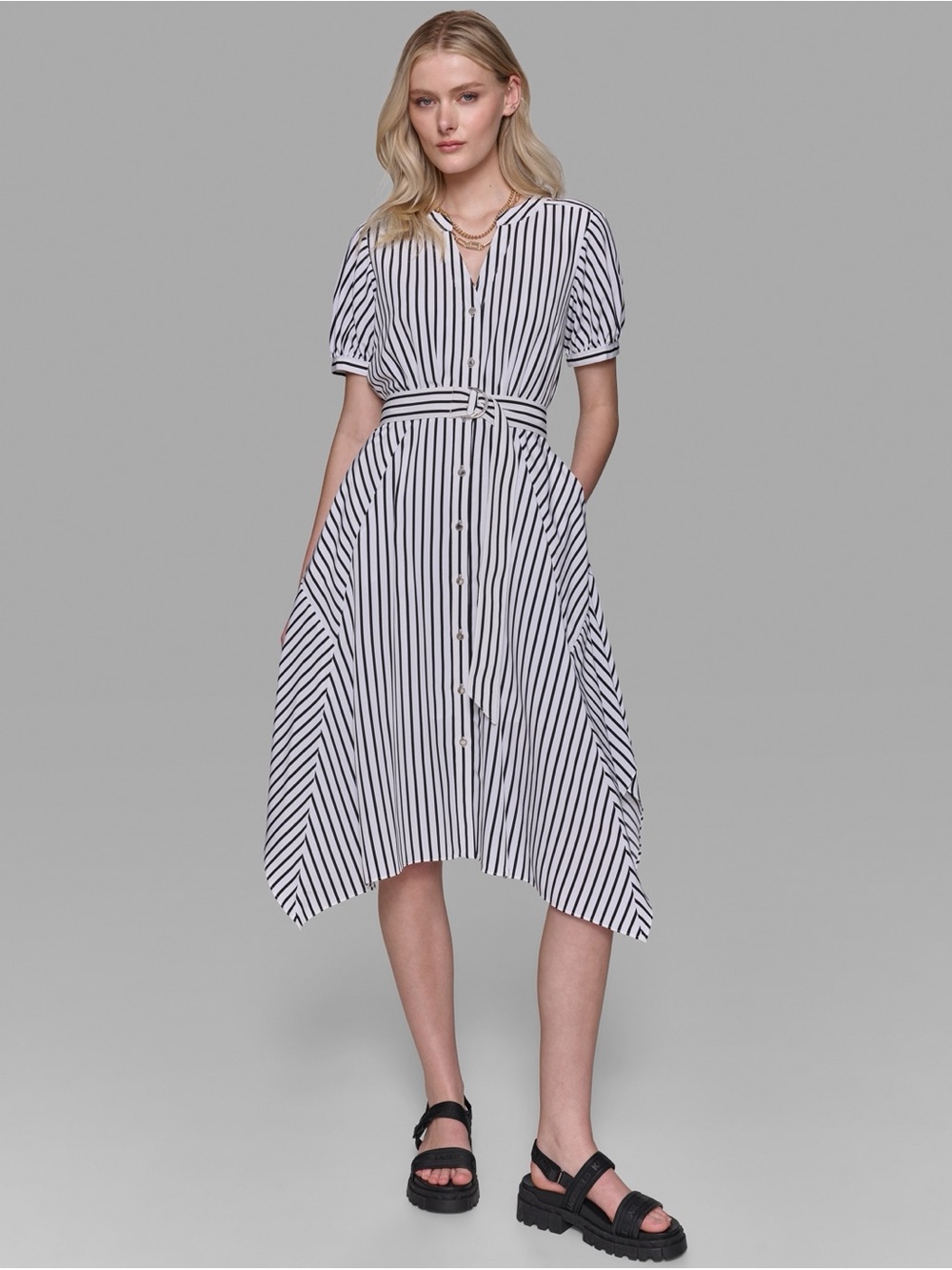 Karl Lagerfeld Paris, Striped Midi Shirt Dress, Size 8